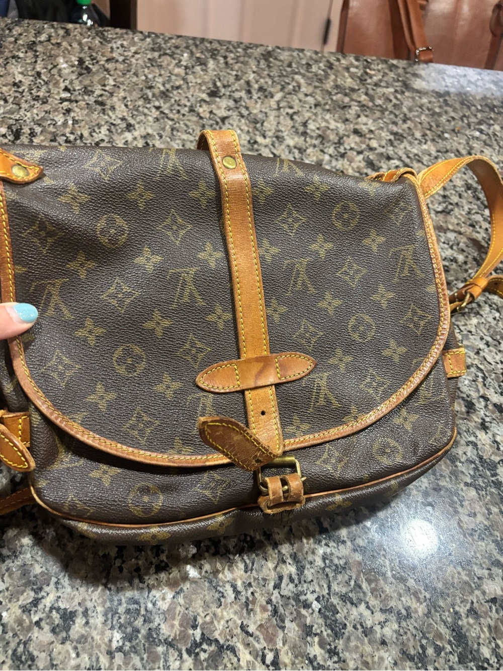Louis Vuitton Brown Monogram Canvas Messenger Bag with Tan Trim